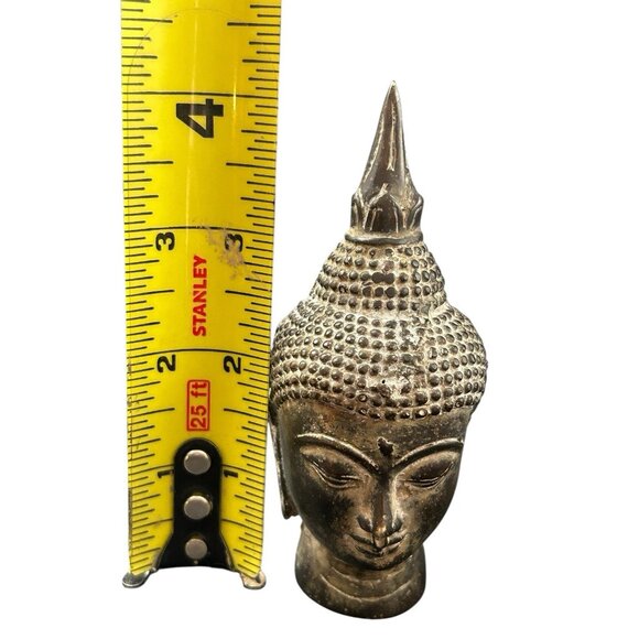 Thai Buddha Head Antique 4.25" Statue Figurine Bronze - Picture 7 of 10